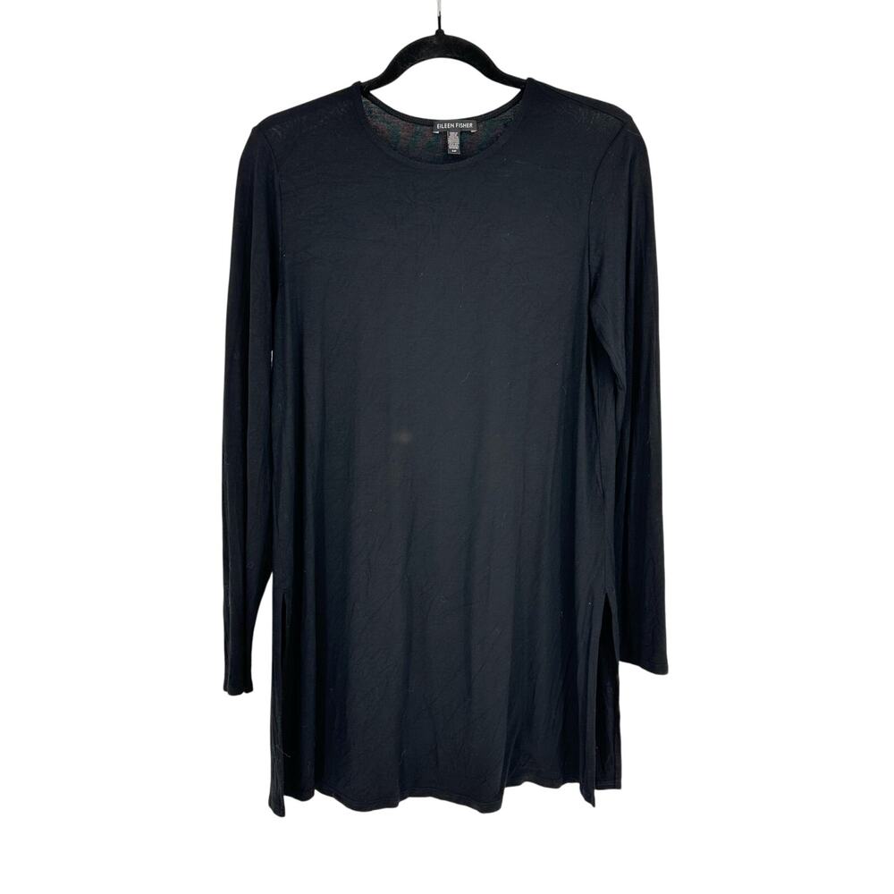 Eileen Fisher Womens Long Sleeve Tunic Top Size M Black Relaxed Soft Minimalist